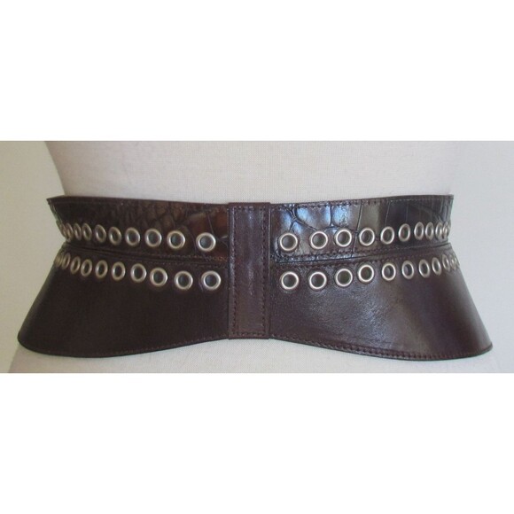 DESIGNER NEIMAN MARCUS BROWN LEATHER STUDDED CROC EMBOSSSED 3 1/2 \